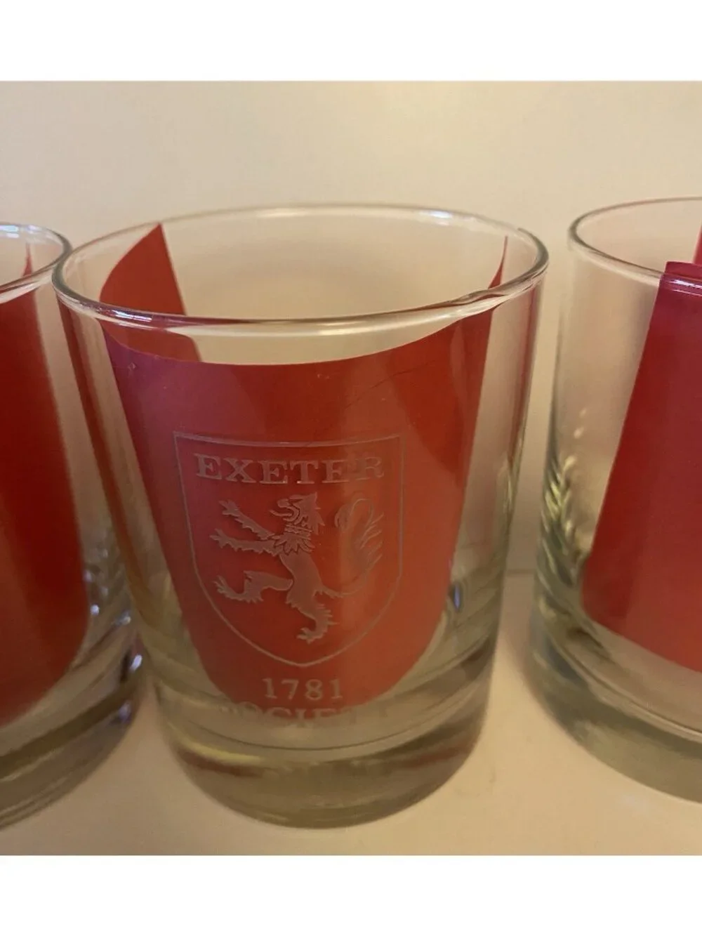 Set of 4 Phillips Exeter Academy 1781 Society Etched Rocks Glasses Low Ball Bar
